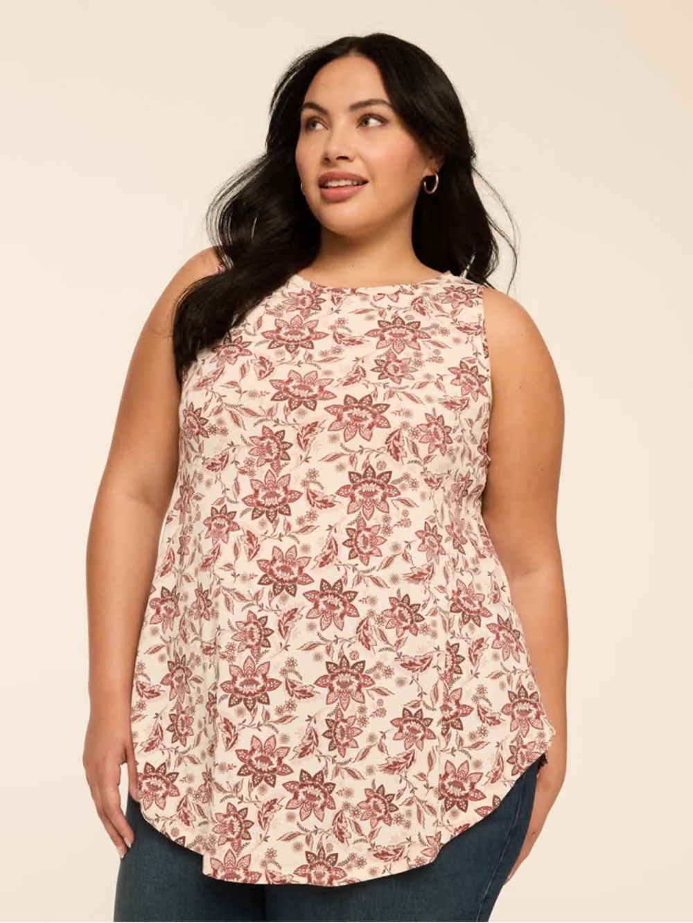 Lane Bryant Cream Floral Sleeveless Tank with Rose Print